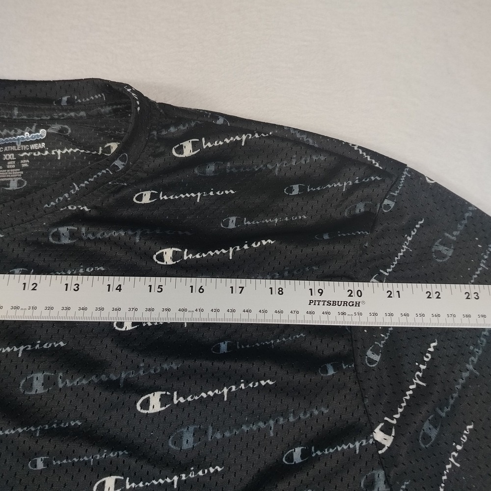 Champion Shirt Mens 2XL Black‎ All Over Print Logo Mesh Athletic Tee XXL - Picture 5 of 7